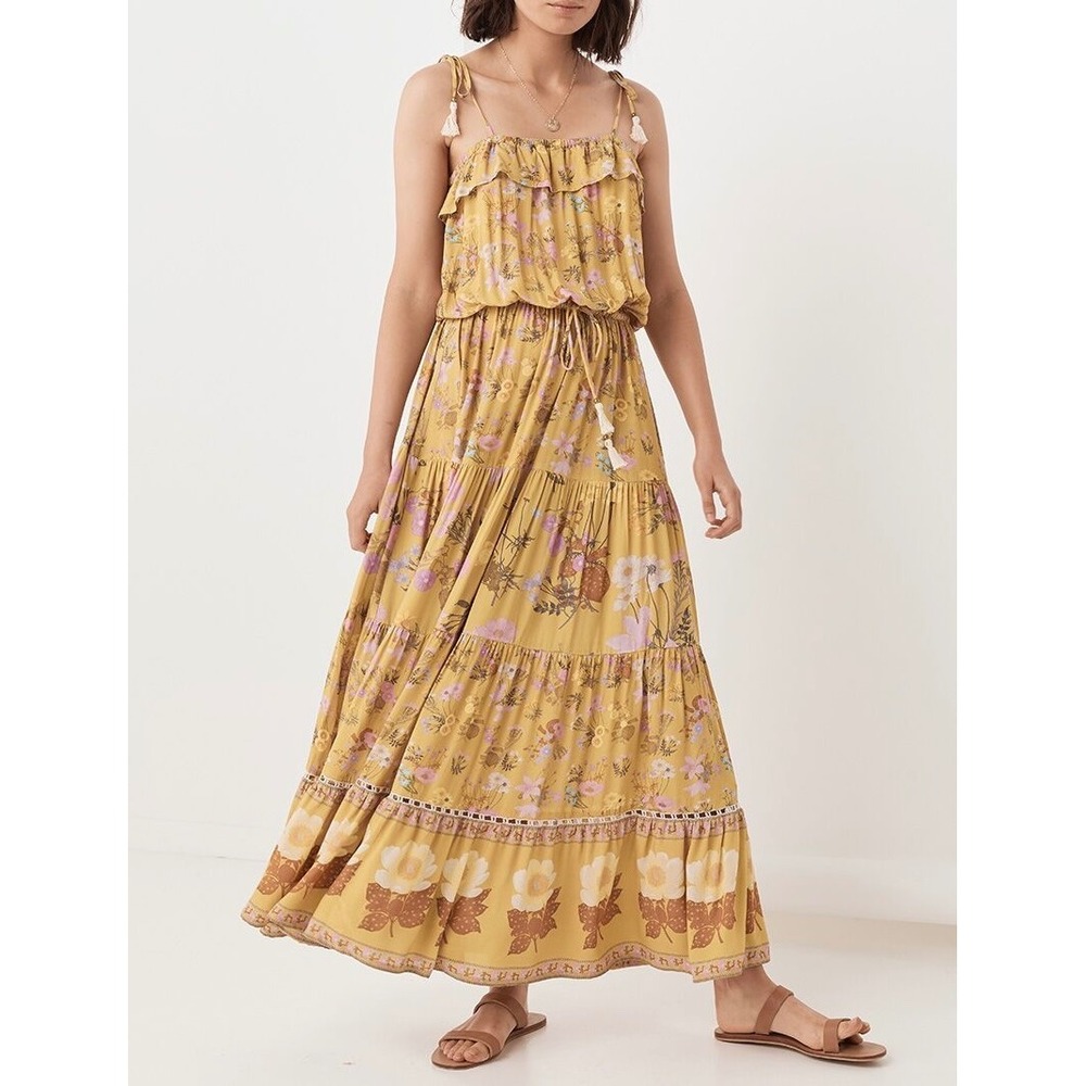 Spell & The‎ Gypsy Collective Wild Bloom Strappy Maxi Dress Flower Yellow Small